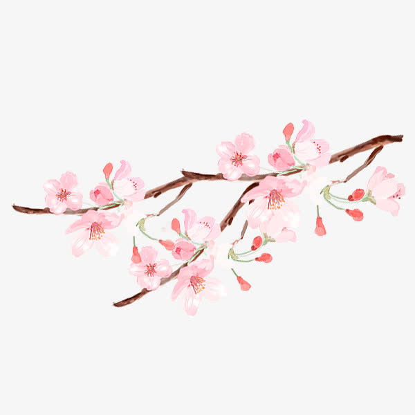 手绘油画粉嫩桃花免抠