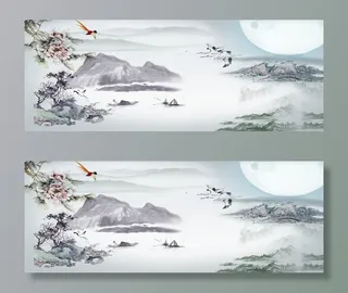 中国风背景免抠背景banner海报元素