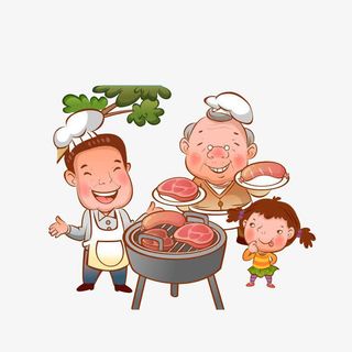卡通野外烧烤聚餐素材免抠