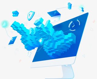 2.5D矢量蓝色电脑商务插画免抠