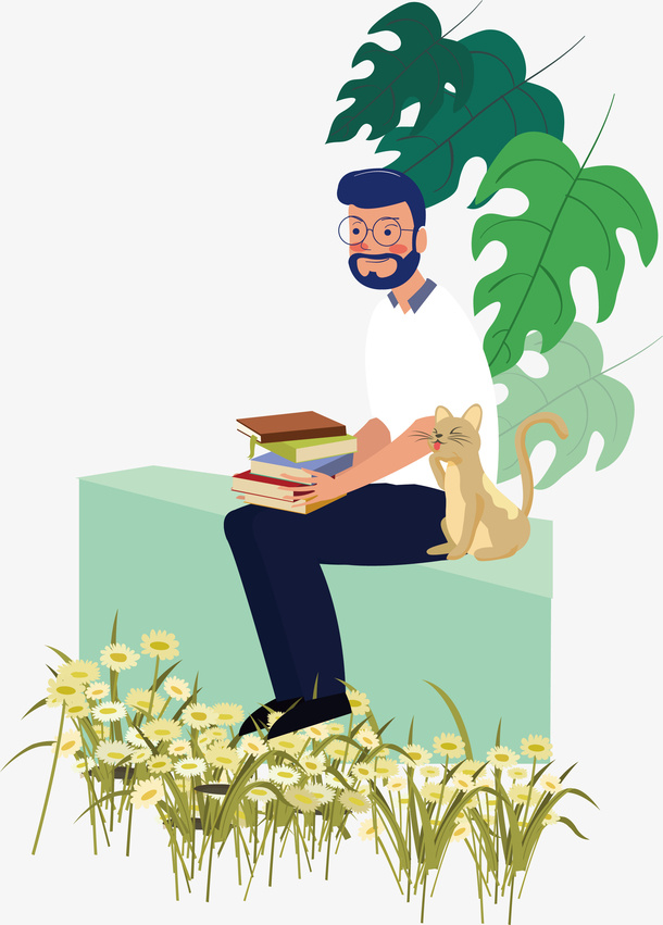 春天在路边看书的人免抠