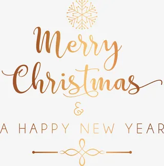 金色雪花圣诞英文艺术字免抠