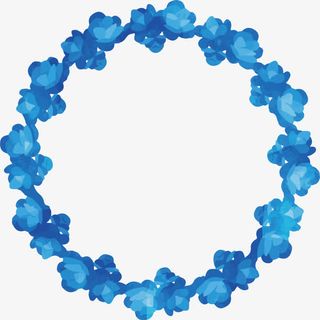 春天蓝色水彩花环免抠