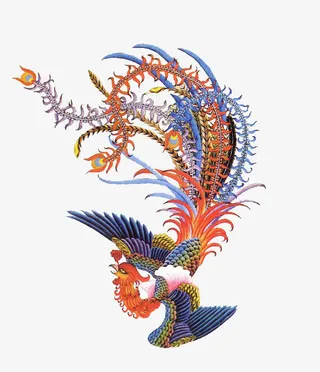 手绘彩凤底纹免抠