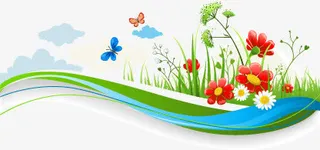 卡通清新春天花丛免抠