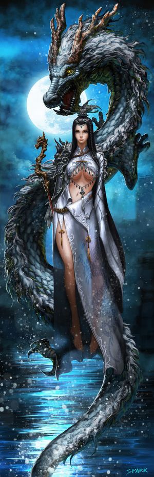 魔幻龙与女巫插画免抠