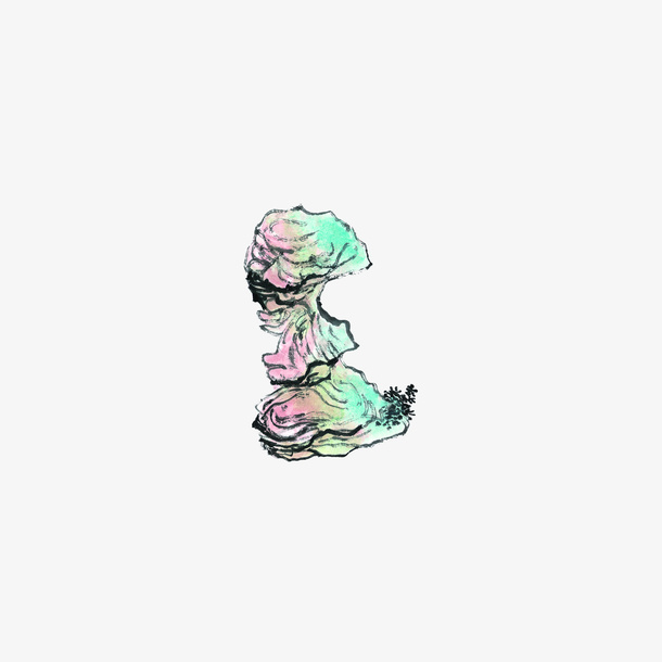 彩色淡墨干墨绘画免抠