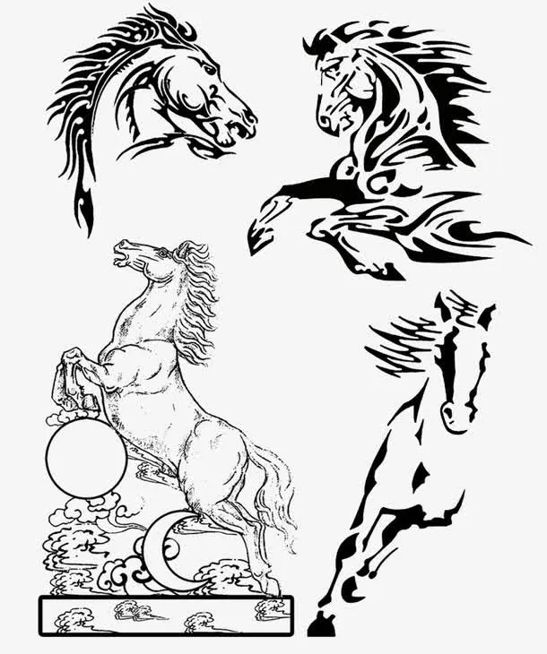 简笔画骏马免抠