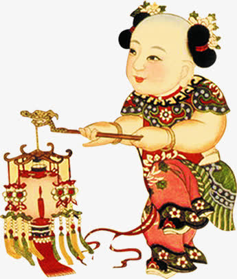 中国风提灯的娃娃中秋免抠