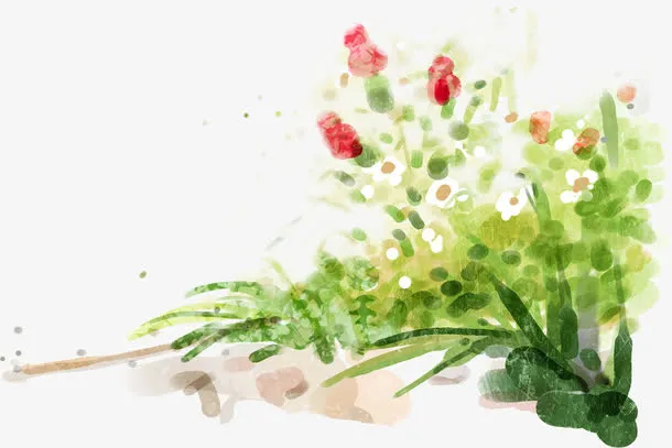 手绘春季草丛植物装饰免抠