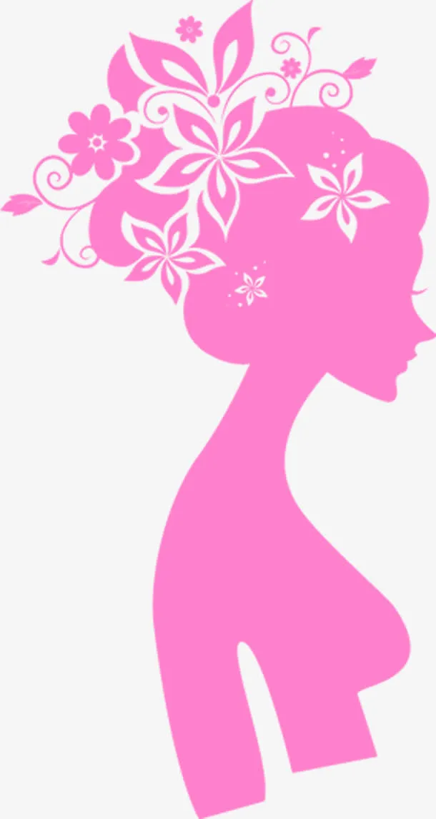 粉色手绘花朵美女人物免抠