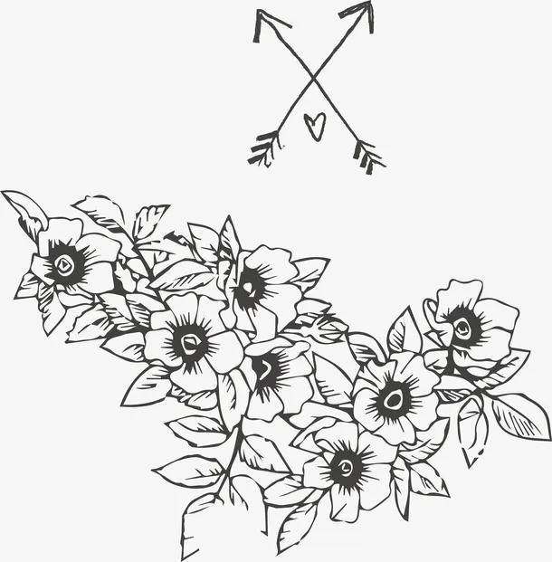 手绘小花箭头免抠