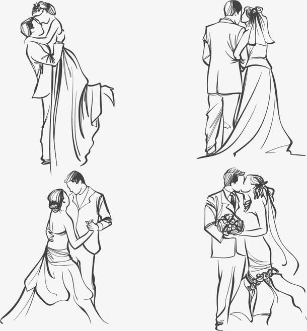 手绘素描婚礼小人免费素材免抠