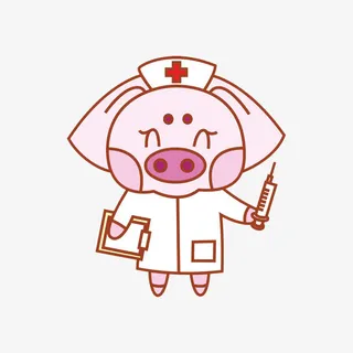 卡通粉色小猪护士免抠