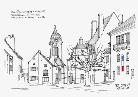 手绘风景线稿免抠