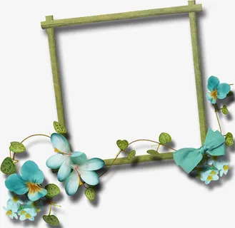 蓝色花草方形边框免抠