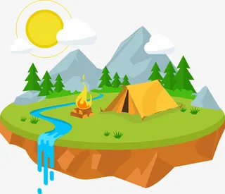夏季大自然野营卡通插画免抠