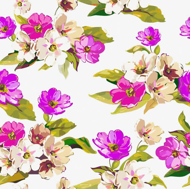 彩色手绘花叶免扣素材免抠