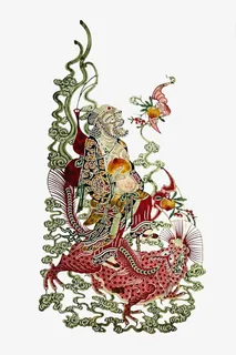 清代陕西皮影铁拐李免抠 清代陕西皮影铁拐李免抠