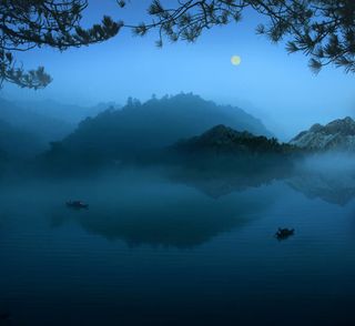 水墨古风绿树青山免抠