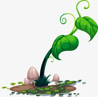 手绘绿叶蘑菇免抠