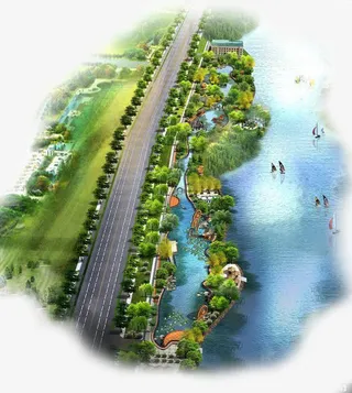 手绘梦中的绿色小区免抠