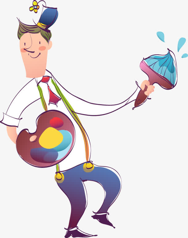 手拿调色板画笔画画的卡通画家爸爸免抠