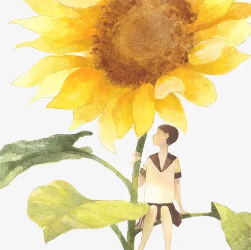 女孩与向日葵手绘插画免抠