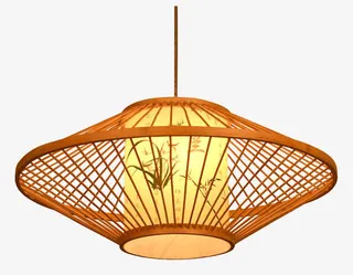日式复古禅意藤竹编吊灯免抠
