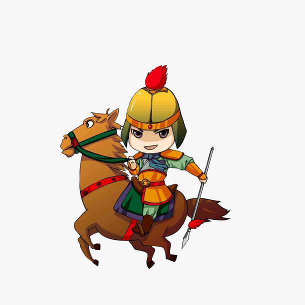 卡通骑在马背上的古代将军素材免抠