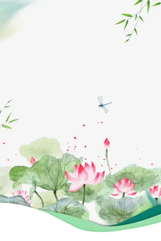 手绘二十四节气荷花背景素材免抠手绘/卡通手绘元素