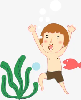 卡通手绘婴儿游泳馆游泳免抠