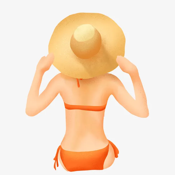 夏日主题手绘卡通比基尼美女背影免抠