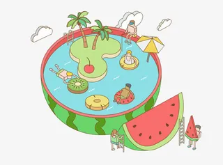 卡通手绘水上乐园免抠