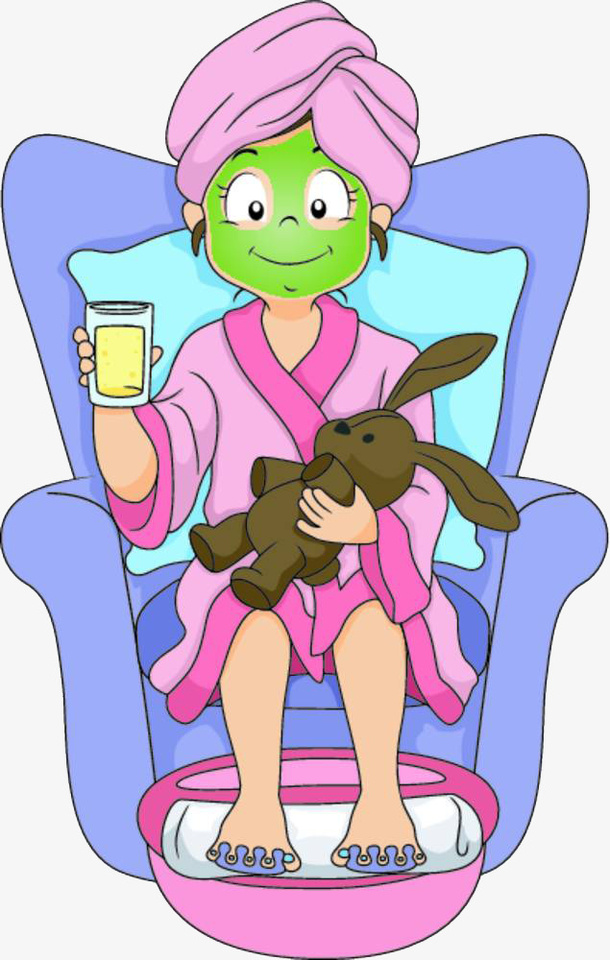 贴着面膜泡脚的女士免抠