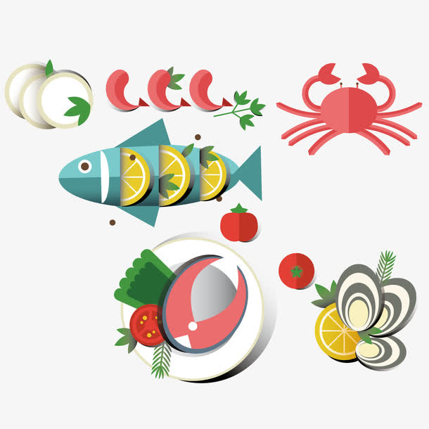 海鲜食品和蔬菜矢量图免抠