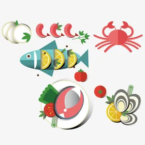 海鲜食品和蔬菜矢量图免抠