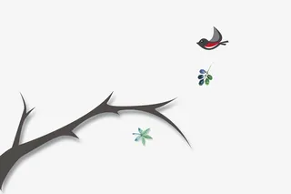 春季手绘树枝鸟免抠