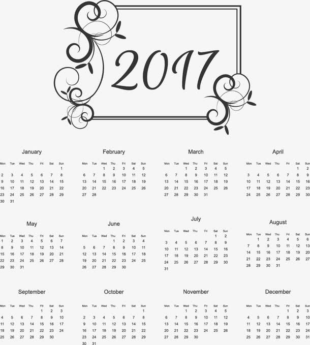 欧式花纹新年日历免抠