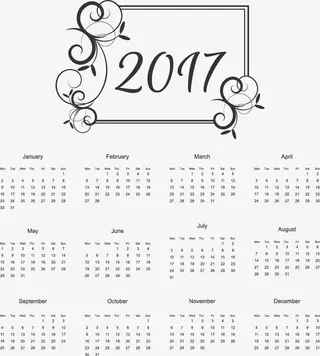 欧式花纹新年日历免抠