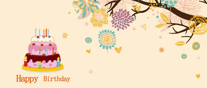 生日蛋糕卡通树枝背景banner高清
