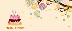 生日蛋糕卡通树枝背景banner高清