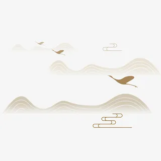 中国风，线条，山峦，飞鹤免抠