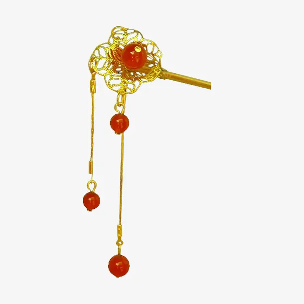 金色镂空红宝石发簪免抠