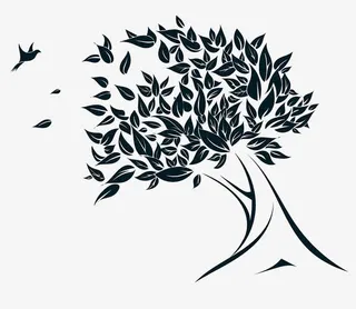 吹弯的树黑白图免抠