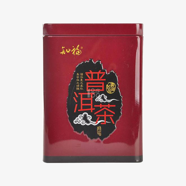 红色普洱茶叶铁罐免抠