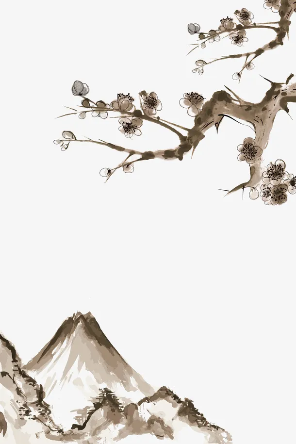 古风水墨梅花枝元素图免抠