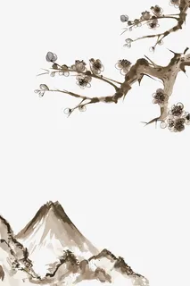 古风水墨梅花枝元素图免抠