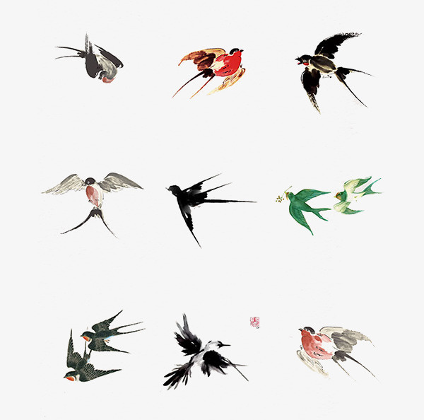 水墨画飞翔的燕子免抠