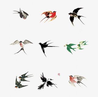 水墨画飞翔的燕子免抠